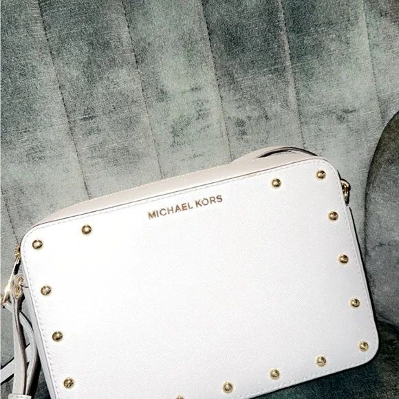 Michael Kors White and Gold Crossbody Bag with Studded Details - Picture 1 of 2